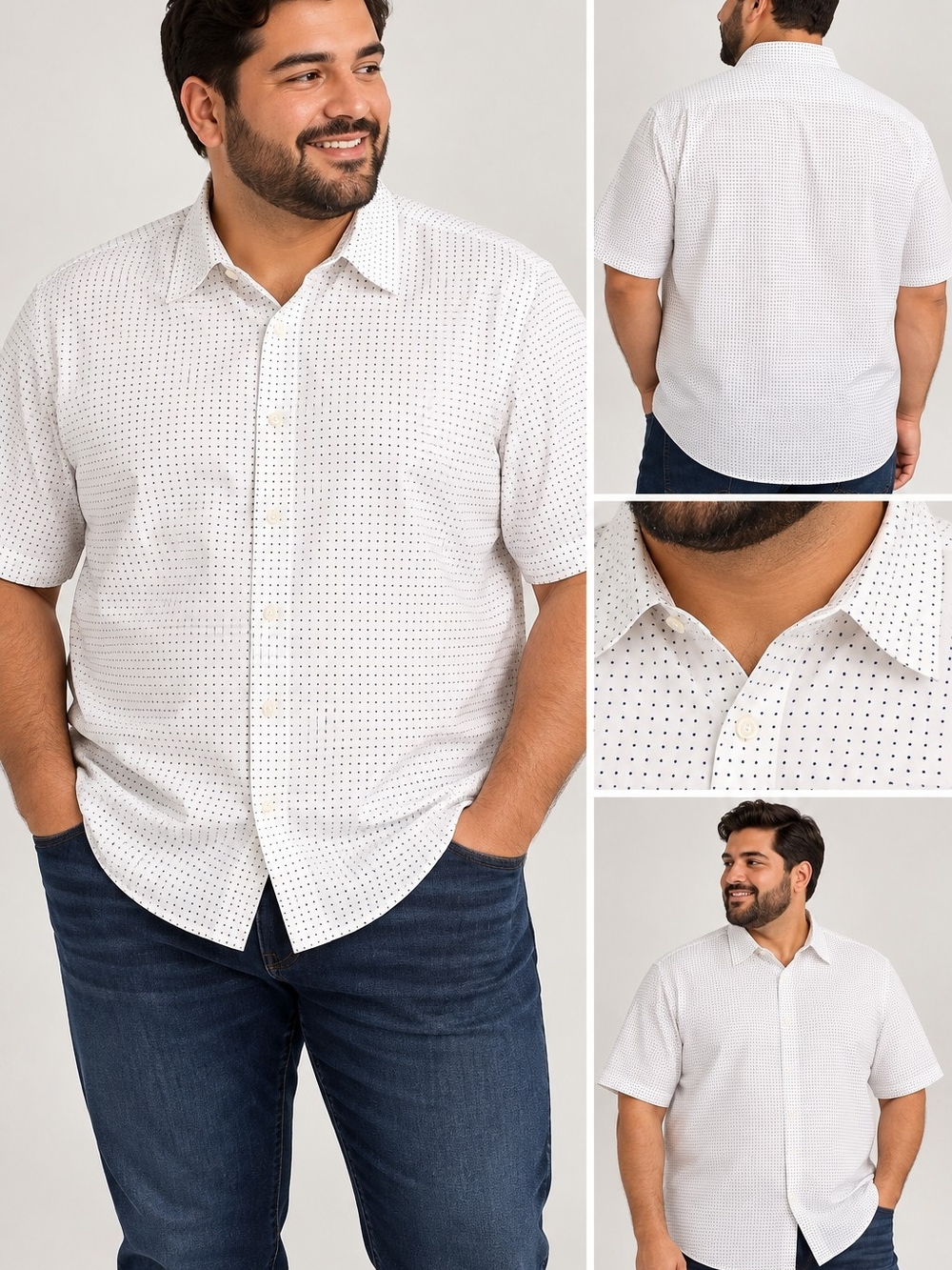 Perry Ellis White Short-Sleeve Button-Down with Black Micro Dot Pattern
